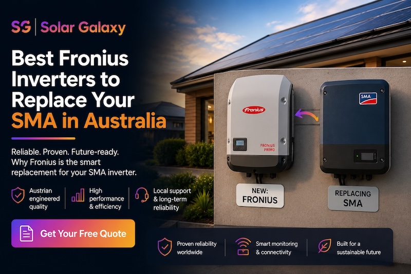 Fronius Primo inverter mounted alongside an SMA inverter on a residential wall, showing the recommended replacement upgrade for Australian homeowners by Solar Galaxy